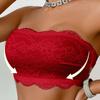 Damen Rot Floral Spitze Trägerloser Bandeau BH Anti-Rutsch Drahtlos Rückenverschluss Tube Top Dessous