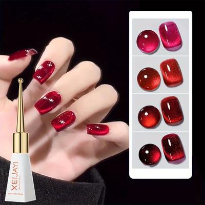Cat Eye Nail Polish Gel Red Glitter Jelly Ruby Magnetic Nail Polish Glue Nail Art Shiny Varnish UV Gel For Nails Decor