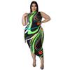 MY898 Plus Size Womens Knit Midi Dress 2025 Floral Print Sleeveless Wrap Front Bodycon Curvy Figures