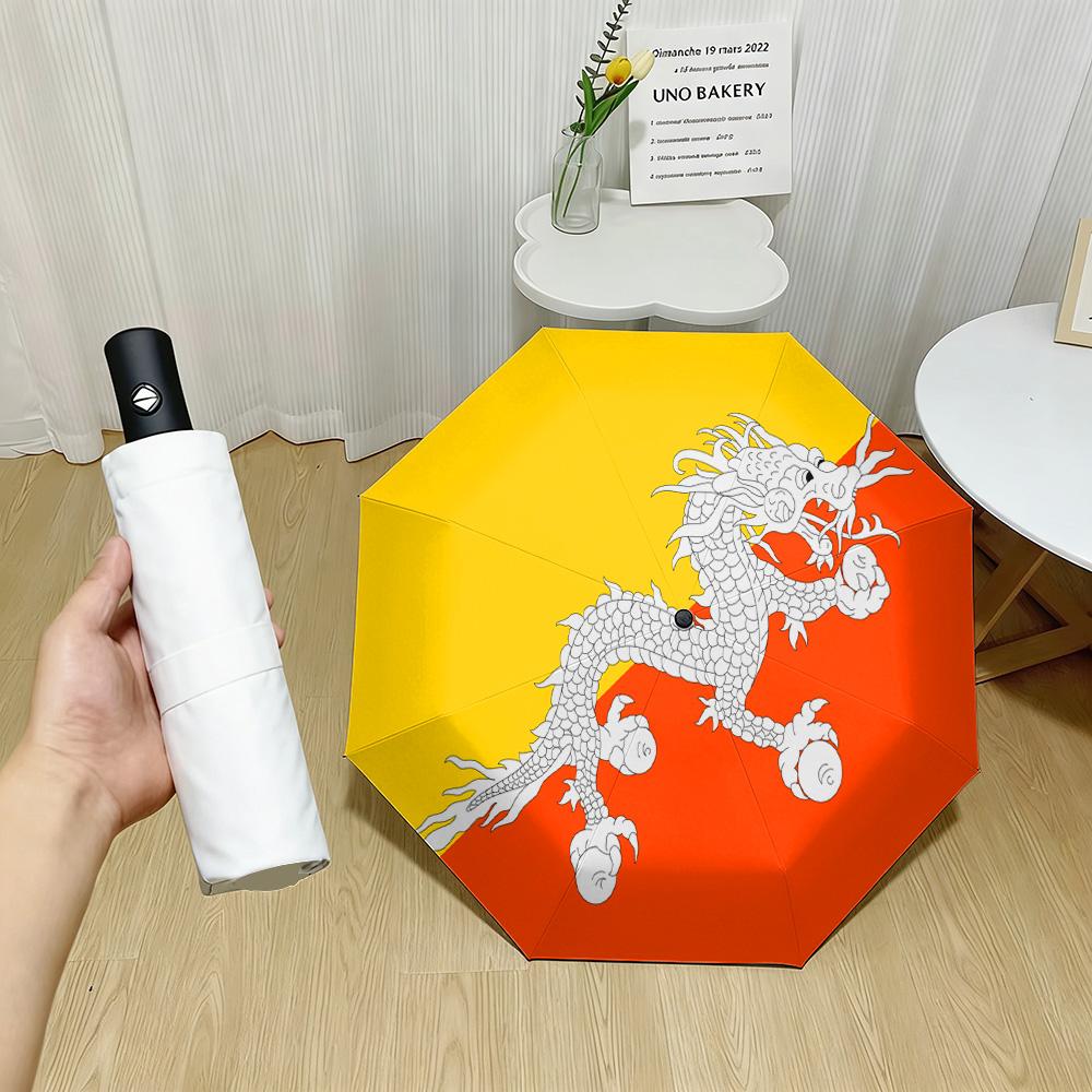 

Bhutan Flag Dragon Print Auto Folding Umbrella Waterproof Windproof Compact Travel Umbrella Iron&8K