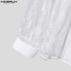 INCERUN Men Lapel Ruffled Long Sleeve Lace T-shirts Casual Patchwork Tops