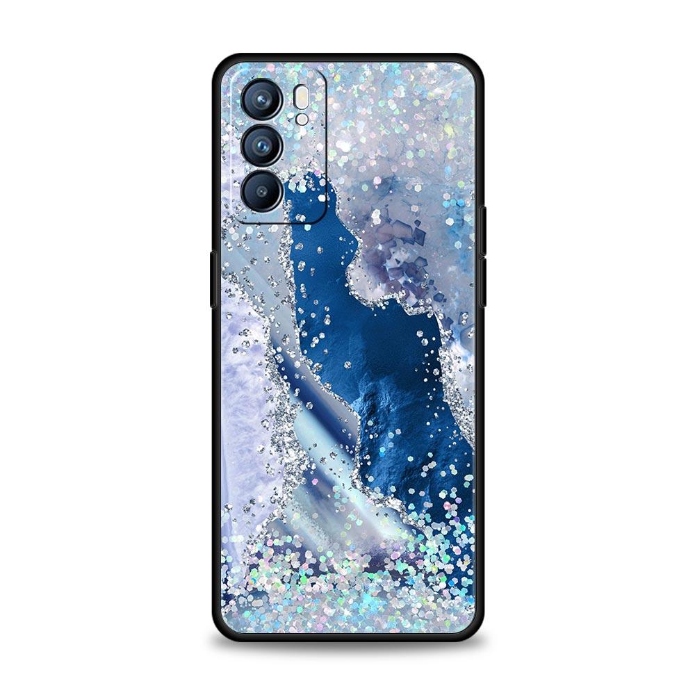 Rainbow Glitter Agate Marble Art Phone Case For Oppo Find X5 A54 A53 A52 A9 2020 A15 A95 A16 A76 A74 Reno7 SE Reno6 Pro 5G Cover