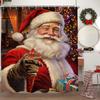 Christmas Shower Curtain Funny Santa Claus Shower Curtain Retro Xmas Holiday Washable Bathroom Decor Bath Curtain With Hooks