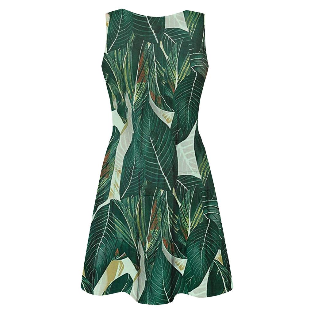 Fashion Women's  Color V-neck Sleeveless Leisure Time Button Dress