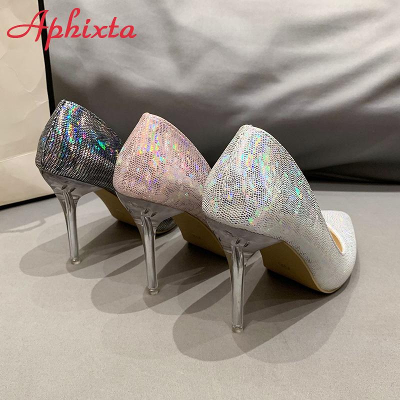 Fashion Aphixta 10cm High Tansparent Stiletto Heels Women Pumps Dazzle Colorful Official Party Shoes Big Size 33-50