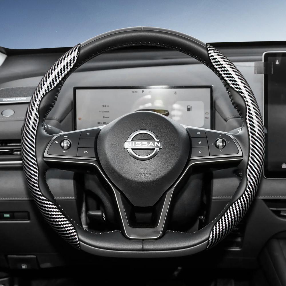 Suitable for Nissan Carbon Fiber Texture Steering Wheel Cover with Segmented Quick-Release Design, Durable, for Rogue X-Trail Kicks Qashqai Sentra Al