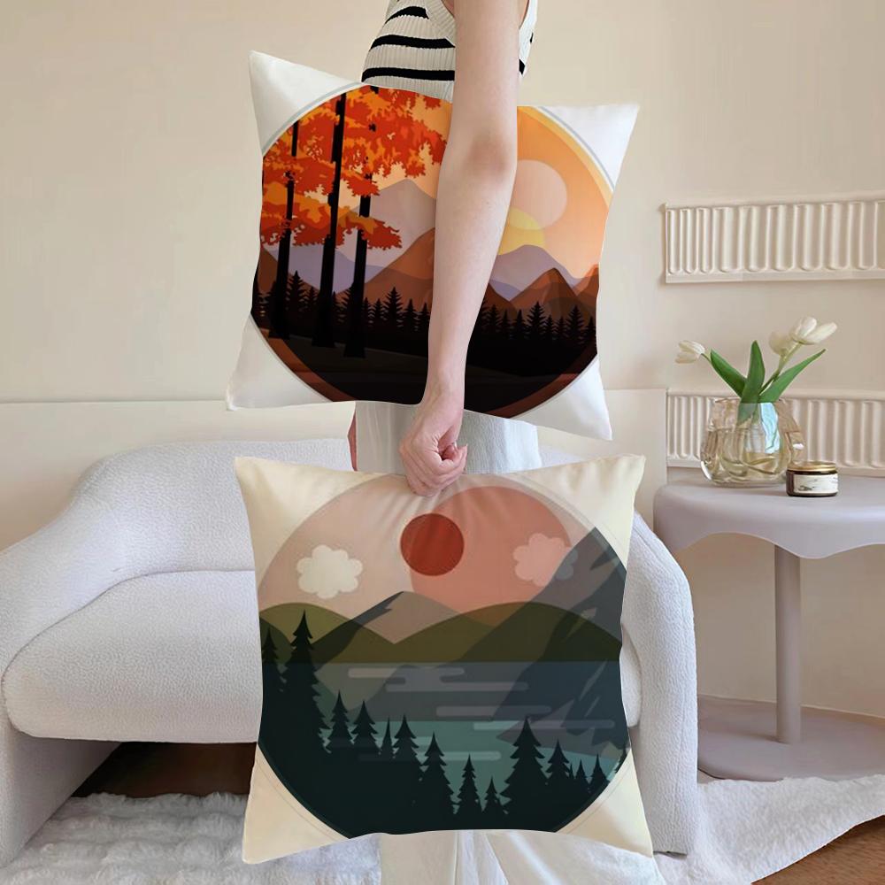Classic Sunrise Cartoon Cushion Cover Antidustmite Pillowcase Invisible Zipper Silky Short Plush Sofa Cushion Cover