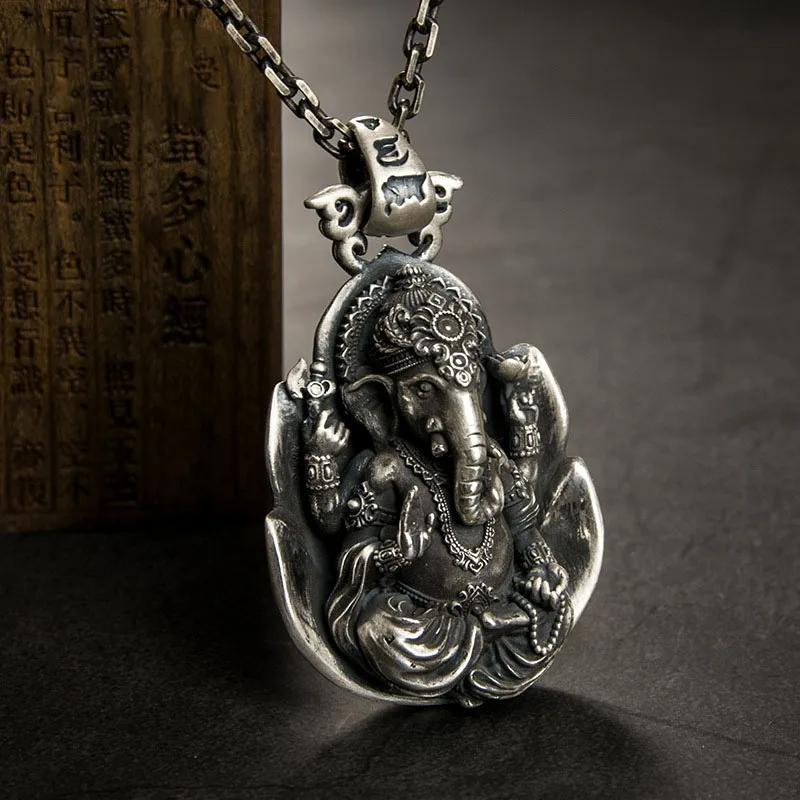 Vintage Retro Ganesha Elephant Head God Buddha Pendant Necklace Chain Wealthy Rich Unisex Men Women Fashion Gothic Amulet Talisman Jewelry Party Gift