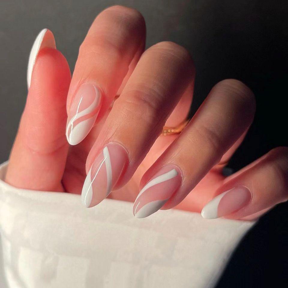 WM-25 Elegant Curved False Nail Tips - 24 Wearable Nail Art Stickers With Glue