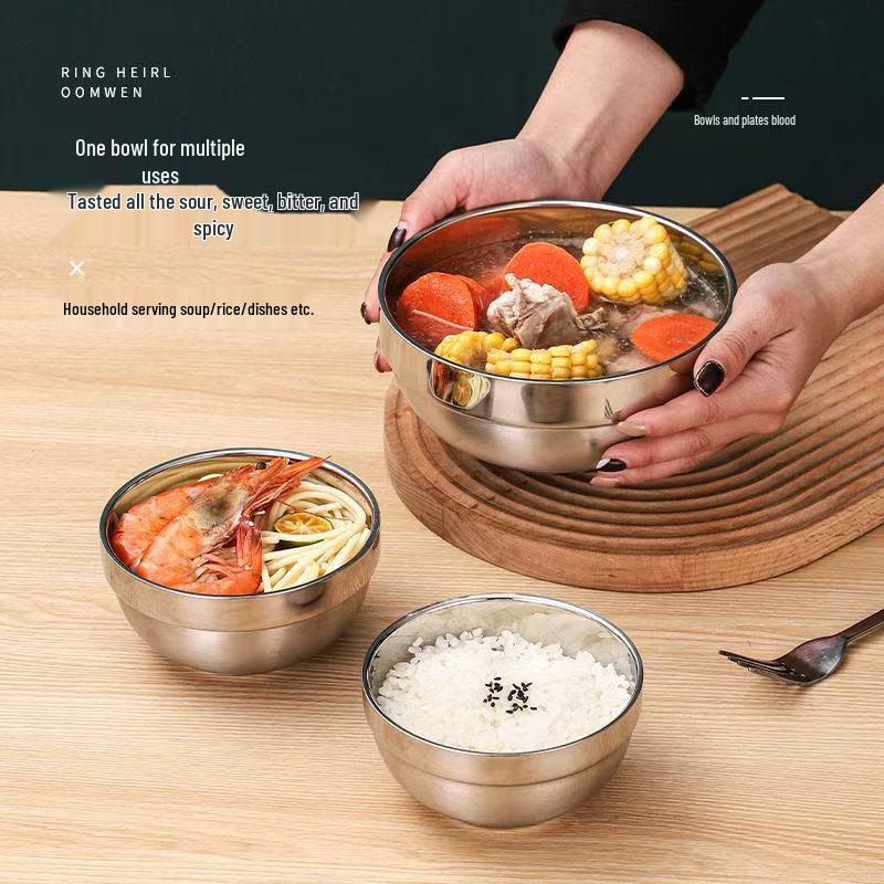 Platinum Gloss Double-Layer Insulated Stainless Steel Children's Bowl for Rice, Soup, or Cold Noodles