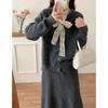 Lace lace-up crew neck sweater two-piece set autumn and winter new knitted cardigan jacket + skirt set women