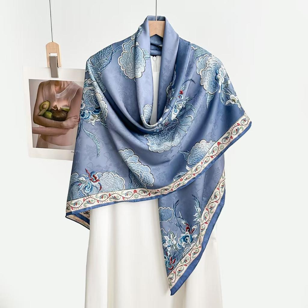 Fragrant Cloud Yarn Spring And Autumn Silk Scarf 140 * 140 Square Scarf Fashionable, Versatile Hangzhou Scarf Printed Scarf Shawl