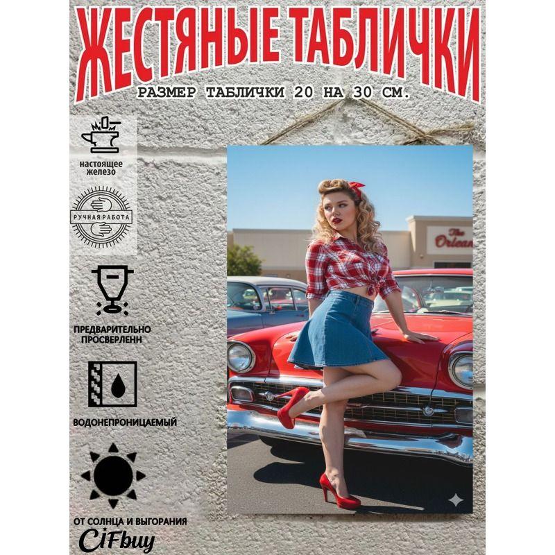 Retro Vintage Metal Sign Pin Up Girl Car Decor Wall Art