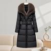 Neuer natürlicher dicker warmweißer Entendaunenmantel Lange Winterjacke Damen Echter großer Fuchsfellkragen Gürtel Lockerer Parka