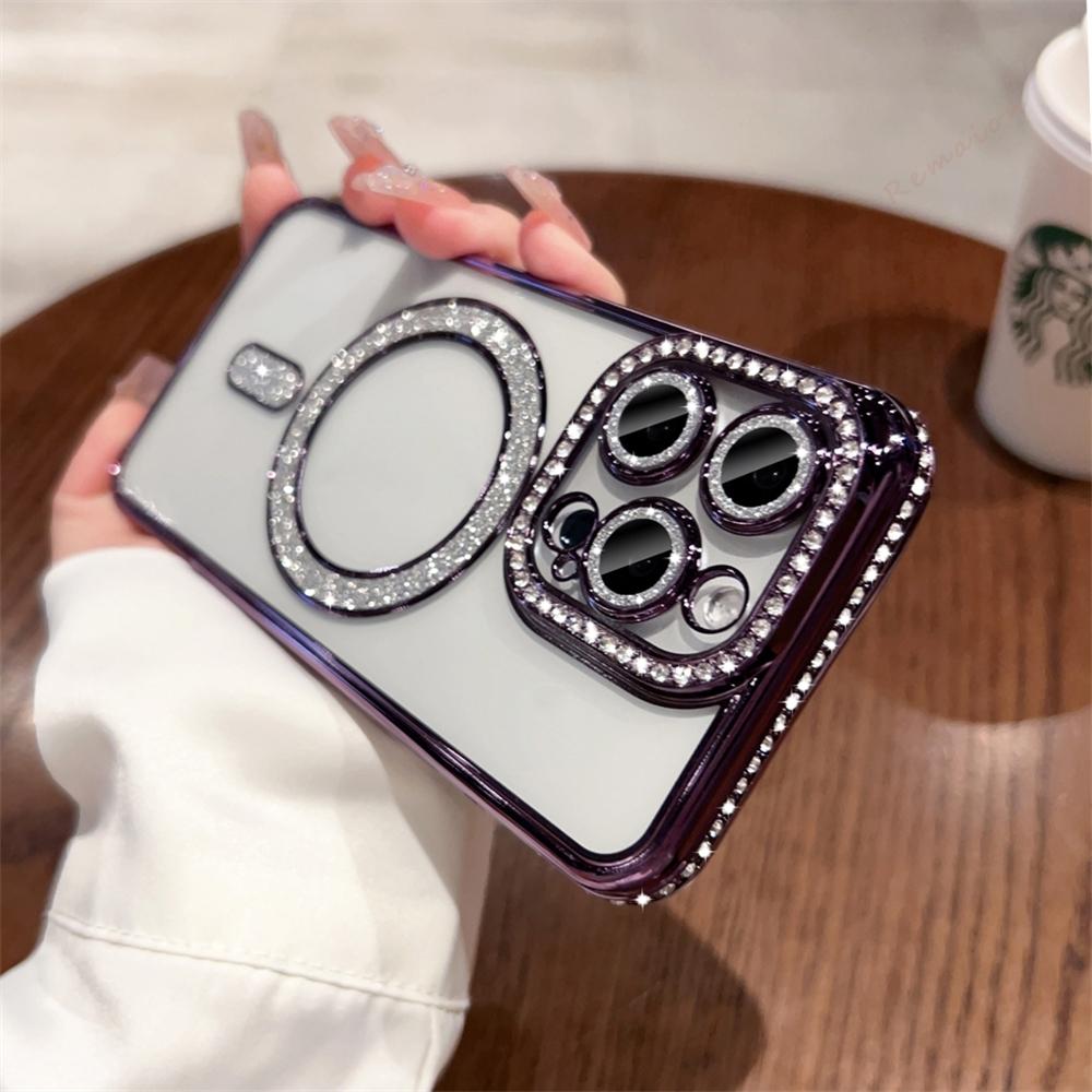 New Bling Glitter Diamond Transparent Magnetic Case For iPhone 17 Air 16E 16 15 14 Plus 13 11 12 16 17 Pro Max Protector Cover