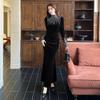 Autumn 2025 Gold Velvet Bodycon Dress with Hot Drill Design