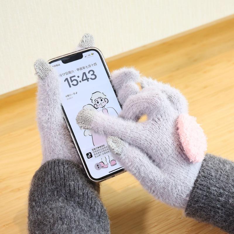 Gloves Women's Warm Fleece Thickened Cold Protection Student Five-Finger Autumn and Winter Cycling Design