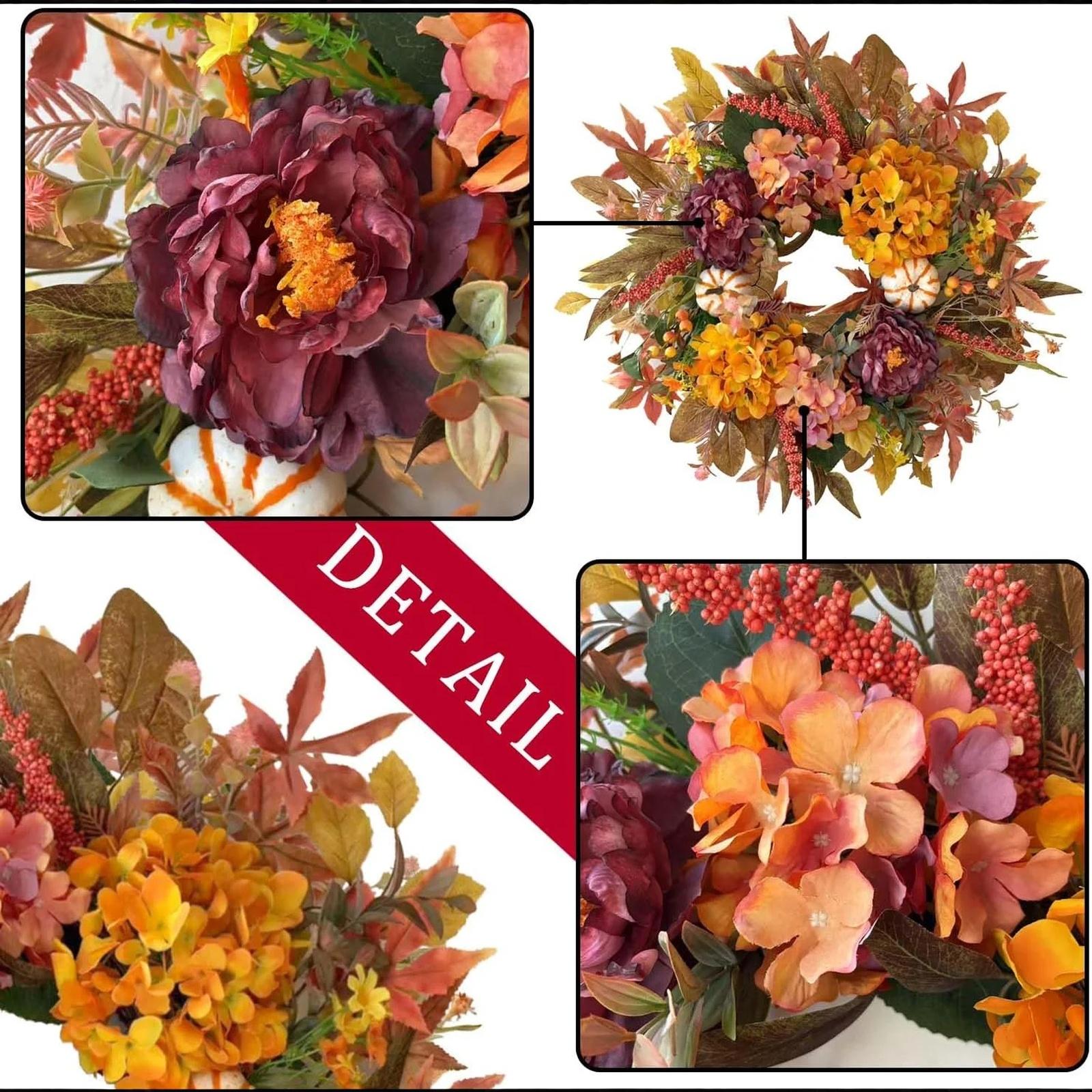 

Sunflower Artificial Wreath With Bow For Fall Thanksgiving Door And Home Décor One Size