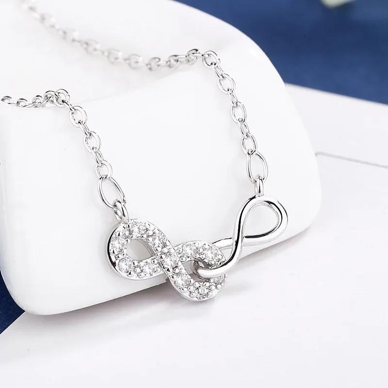 Ins Style Clavicle Chain Women  Sterling Silver Double Infinite Zircon Twining  for Women Necklace Kolye Collares