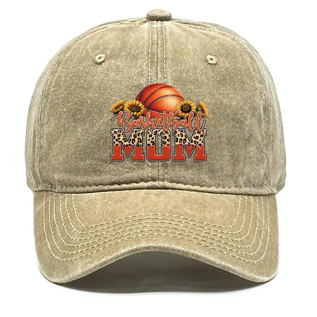 Basketball MOM" Sunflower Print Adjustable Baseball Cap, Sports Flat Cap Cotton Sun Protection Sun Visor Leisure Snapback Sun Hat