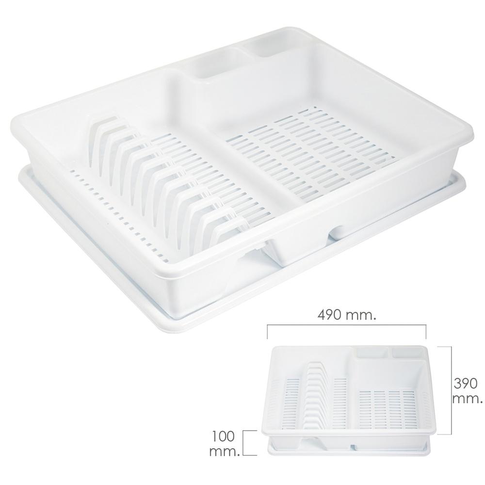 Rectangular Dish Drainer with Anti-Drip Tray Plastic 49x39x10 (Alt.) Cm.