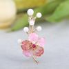 Blucome Enamel Pink Flowers Plant Brooches Simulated Rhinestone Cherry Blossoms Wedding Brooch Pins