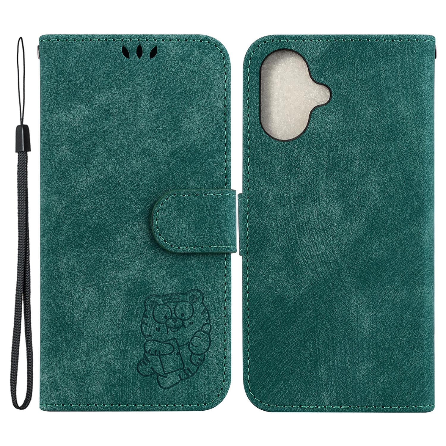 

For iPhone 16 Stand Case Cute Tiger Imprint Leather Wallet Phone Cover