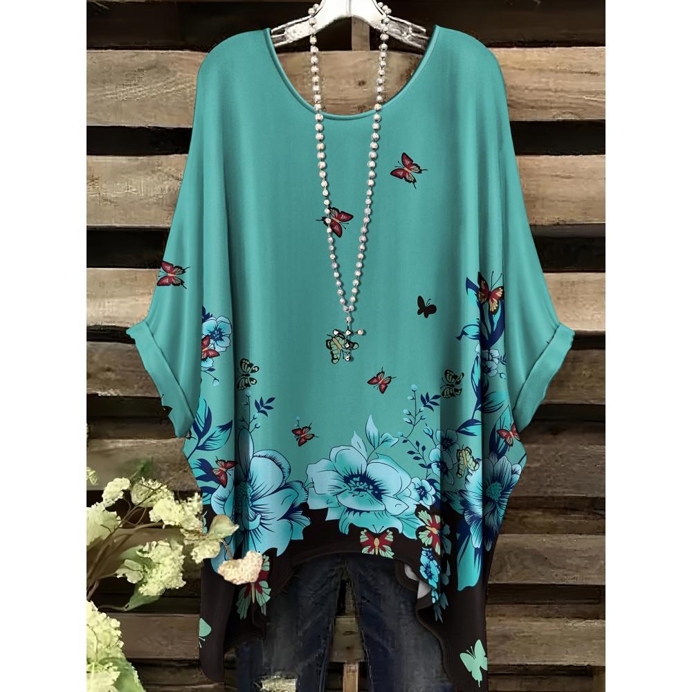 2025 Bohemian Chic Oversized Minimalist Cute Panda Print Irregular Hem Round Neck T-Shirt Stylish and Versatile Machine Washable