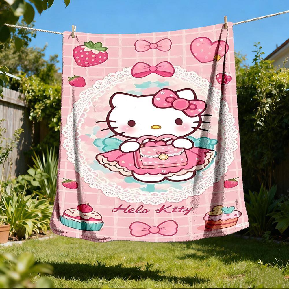 1pc Hello Kitty Outdoor Blanket Lightweight Flannel Throw For Travel, Camping, Livingroom, Couch, Chair Soft