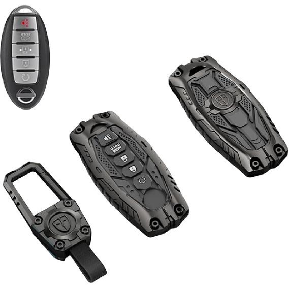 Heavy Zinc Alloy Key Fob Cover, Keychain, Key Case, Accessories Compatible With Nissan (Model-A 4 Buttons)