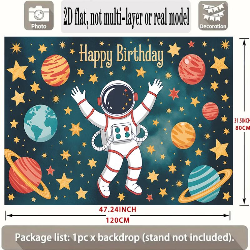 Flat 2D Banner, Set of 1, Featuring Astronaut Themed Space Birthday Background, Suitable for Christmas and Halloween Decoration.