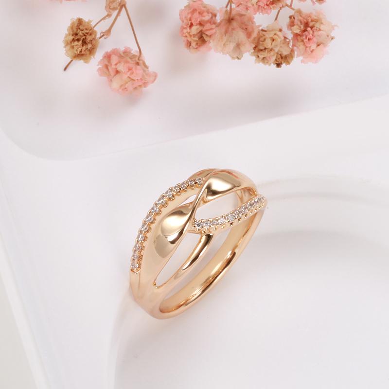 Trend  Rose Gold Color Wave Rings For Women Geometric Hollow Natural Zircon Ring Daily Easy Matching Fine Jewelry