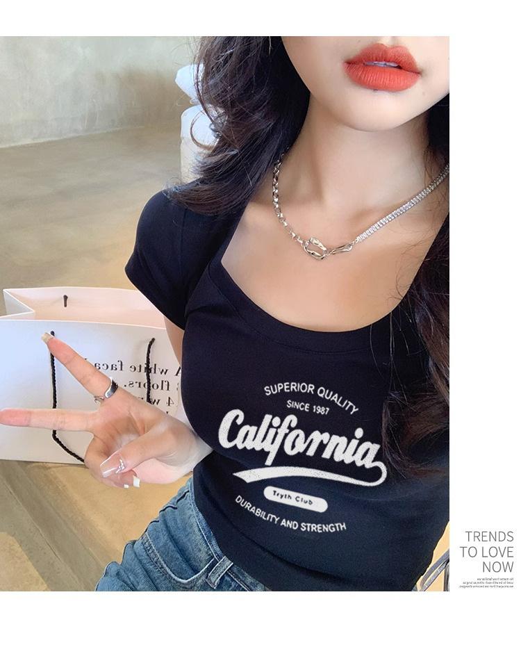 Women's Spicy Girl Letter Print Short Sleeve Slimming T-Shirt