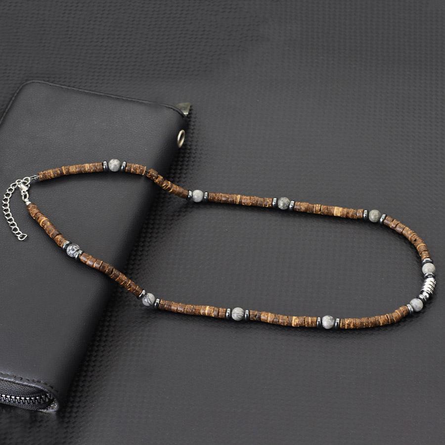 Personalized Men Natural Coconut Husk Necklace 20 Inches Stainless Steel Buckle Neck Accessories Gift For Him Wood Collar Homme