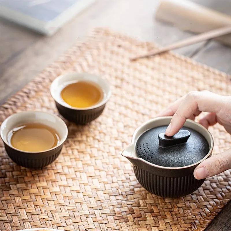Simple Travel Tea Set Ceramic One Piece Storage Portable Outdoor Tea Making Utensils Tea Lovers Best Gifts