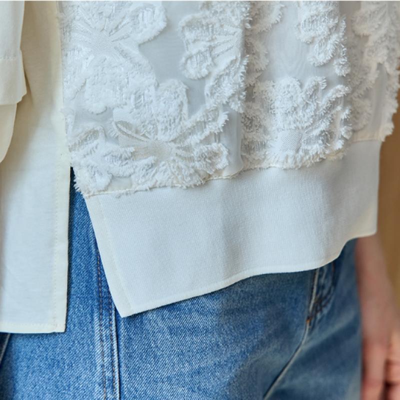 Maxza Fringe Flower Embroidery 7 Sleeve Blouse T shirT ze06qT012na