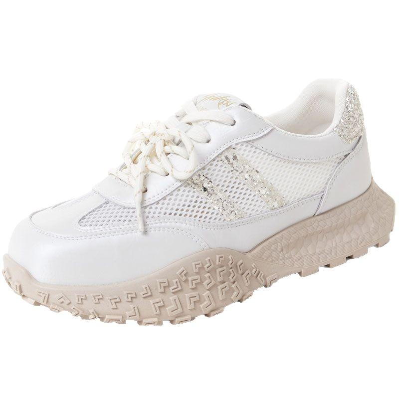 Summer mesh Forrest Gump shoes women's new leather breathable thin casual shoes lightweight platform sports dad shoes
