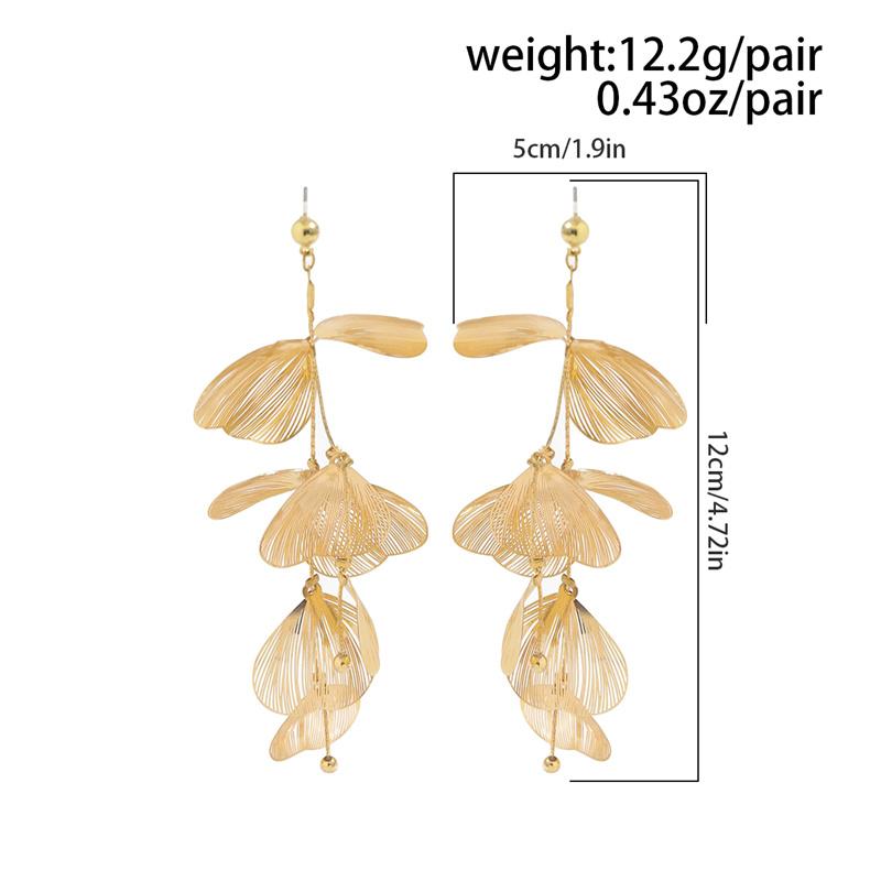 Boho Vintage Big Flower Petal Long Tassel Drop Earrings for Women 2025 Trend Gold Color Hanging Piercing Earrings Wed Jewelry