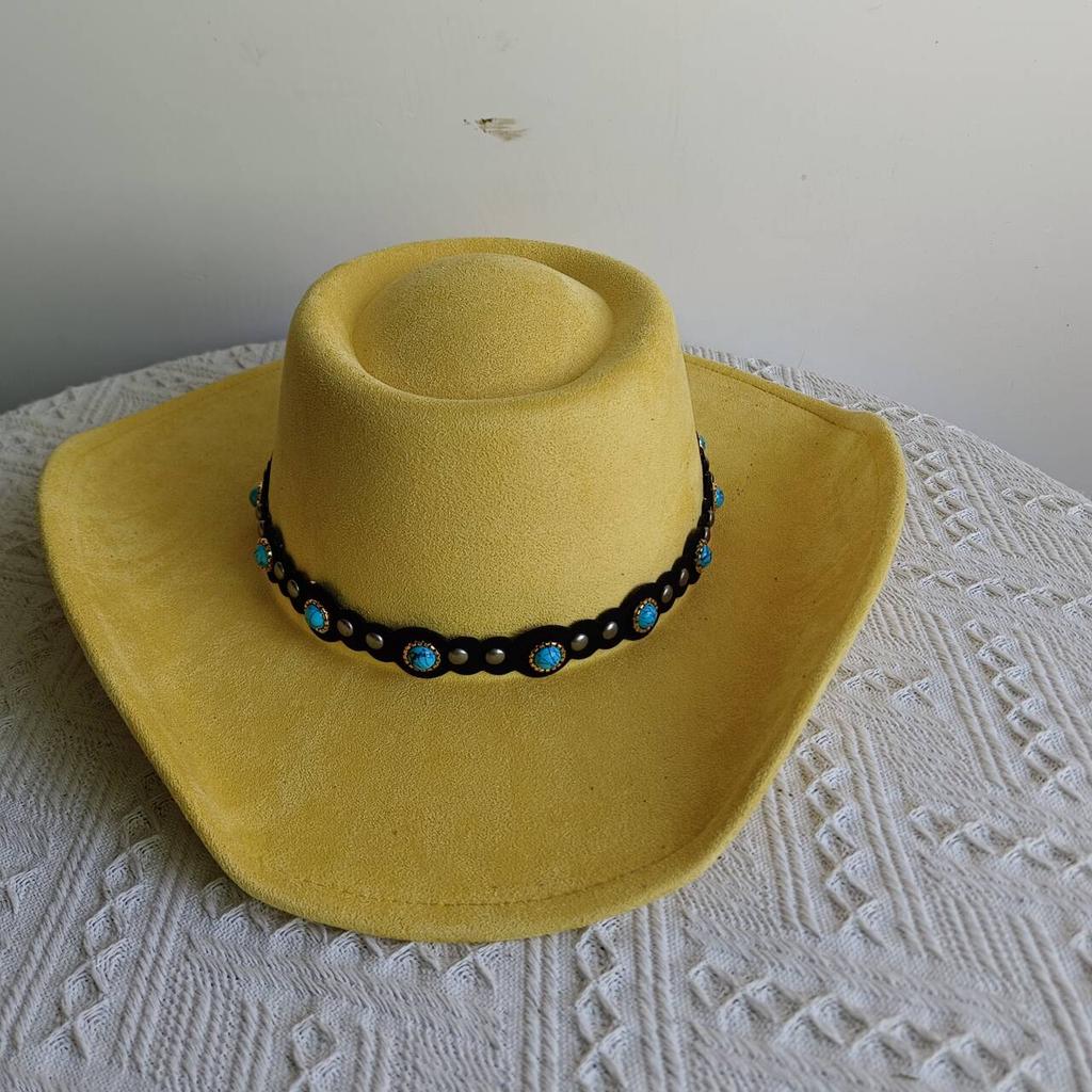 Cappello fedora western cowboy classico con top concavo convesso in camoscio a tesa larga uomo e donna cappello da cowboy moda festa cappello a tesa larga cowgirl