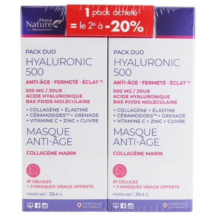Pharm Nature Hyaluronic 500 Masque Anti-Âge Lot De 2 X 81 Gélules + 4 Masques OFFERTS
