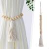 Natural Wood Bead Curtain Tiebacks Farmhouse Decorative Window Treatment Beaded Drapes Holder