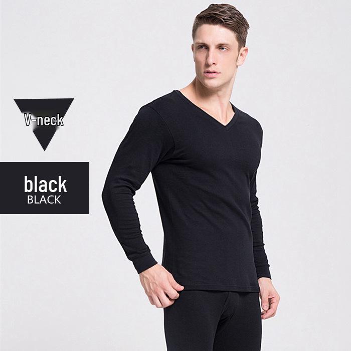 Men's V-Neck Thermal Underwear Set - Pure Cotton Knitwear Base Layer, Autumn Top & Pants
