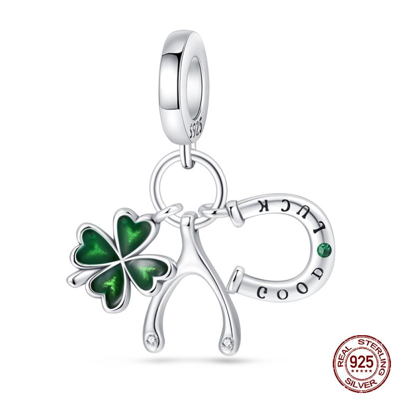 Fashion Copper Lucky Four Leaf Clover Series Charms Beads Fit Qikaola Original Bracelet Fine Diy Birthday Jewelry