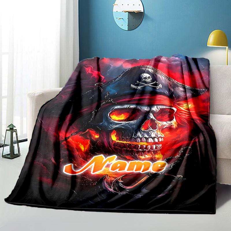 1PC Custom Name Pirate Skull Name outdooor Flannel blankets Throw Blanket All-Season Throw Gift Bedspread for Couch, Bed, Camping Holiday Birthday gif