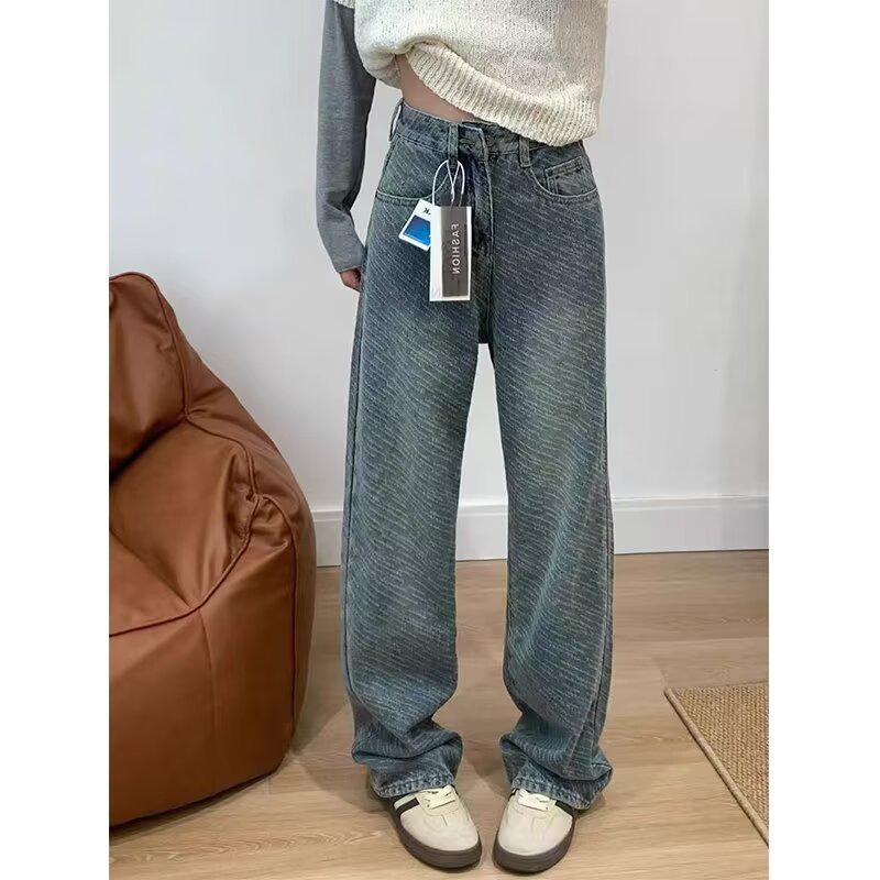 

Женские джинсы с широкими штанинами в стиле ретро, античного синего цвета, жаккардовые - коллекция начала осени 2024 года 2XL синий