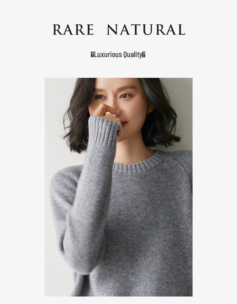 Women's Cozy Raglan Cashmere Sweater - Thick, Loose Knit, Round Neck Base Layer for Autumn and Winter