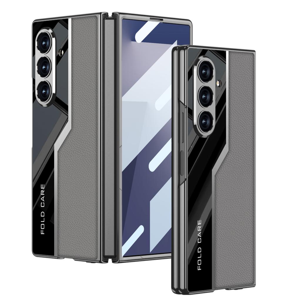 Luxury Plating PU Leather Case for Samsung Galaxy Z Fold8 Ultra Outer Screen Glass Protective Hard Cover for Galaxy Z Fold7 Case