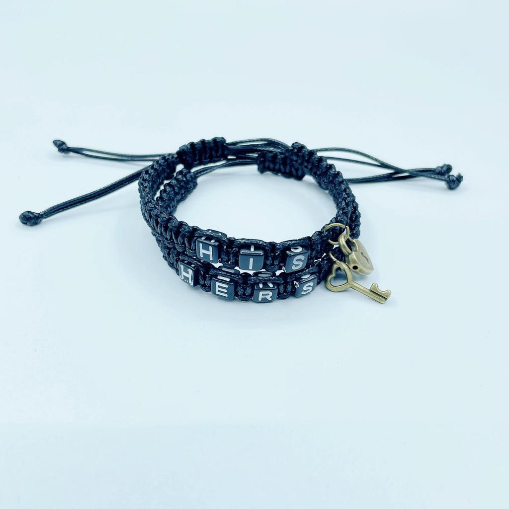 Trendy HIS HERS Couple Bracelet with Lock & Key Pendant and Woven Lanyard