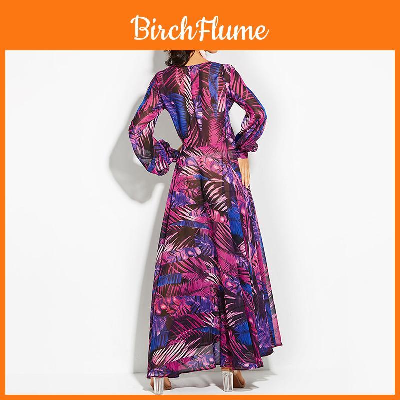 Elegante Vestido Maxi de Gasa Boho de Manga Larga para Mujer para Eventos Nocturnos