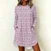 Women's Trendy Casual Christmas Print Long Sleeve Neck Dress for Holiday Party
